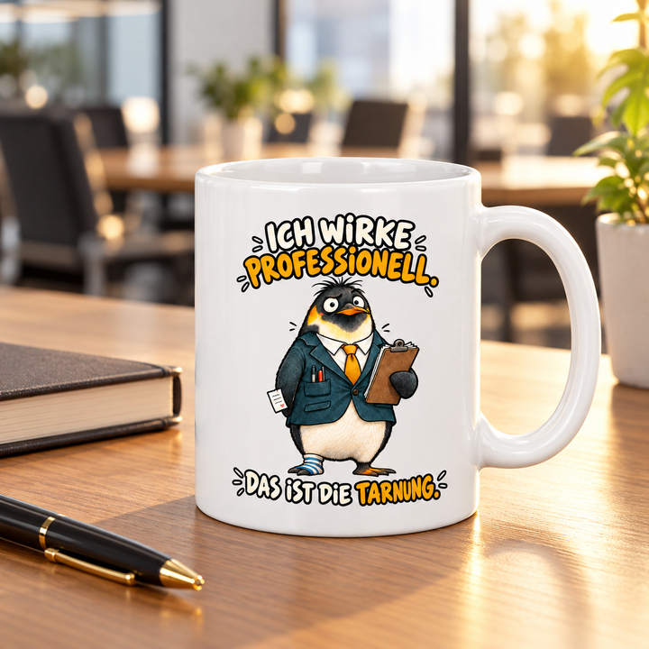 Lustige Pinguin-Tasse im Büro
