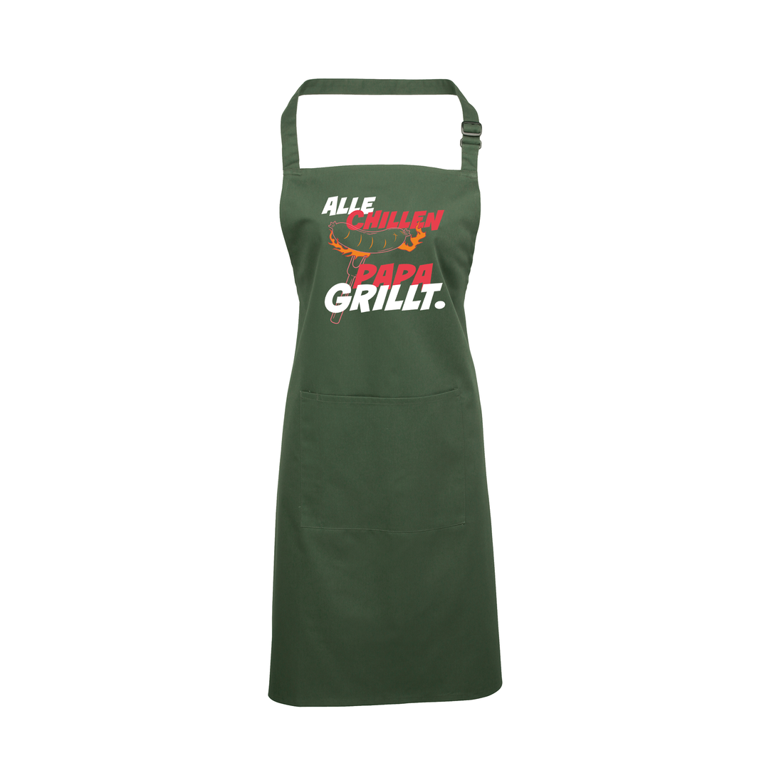 Grillschürze „Alle chillen, Papa grillt“ – Lustige Kochschürze für Männer | Perfektes Geschenk für Vatertag & BBQ