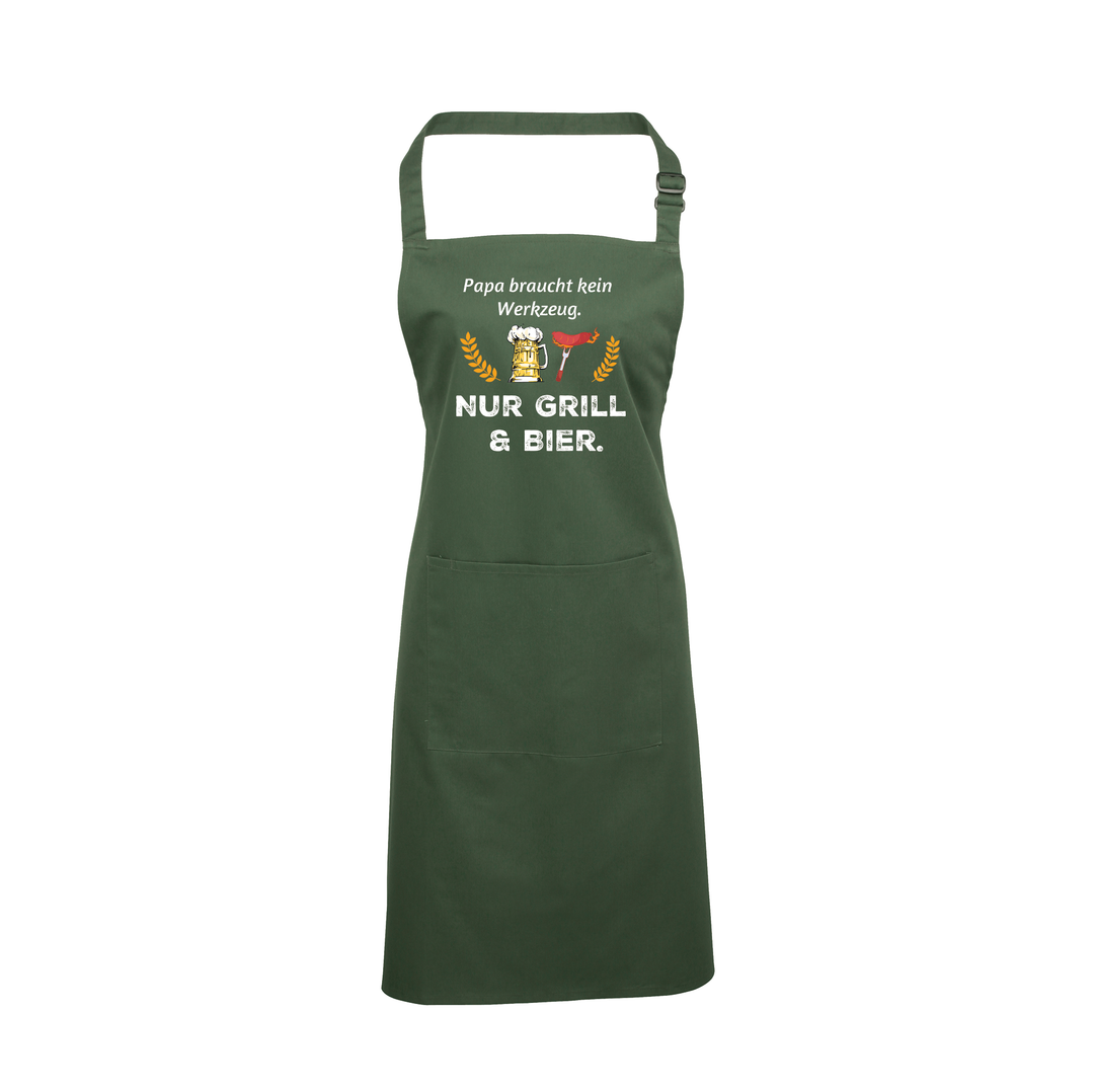 Grillschürze „Papa braucht kein Werkzeug – nur Grill & Bier“ | Lustige BBQ Schürze für Männer & Vatertag