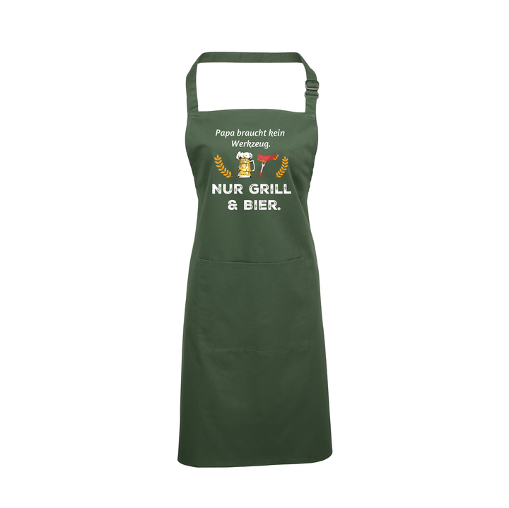 Grillschürze „Papa braucht kein Werkzeug – nur Grill & Bier“ | Lustige BBQ Schürze für Männer & Vatertag