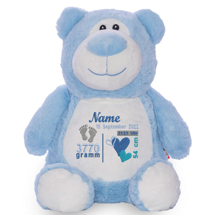 Personalisiertes Kuscheltier Bär Blau mit Name – Blue Bear Plüschtier für Babys & Kinder | Geschenk zur Geburt, Taufe oder Geburtstag