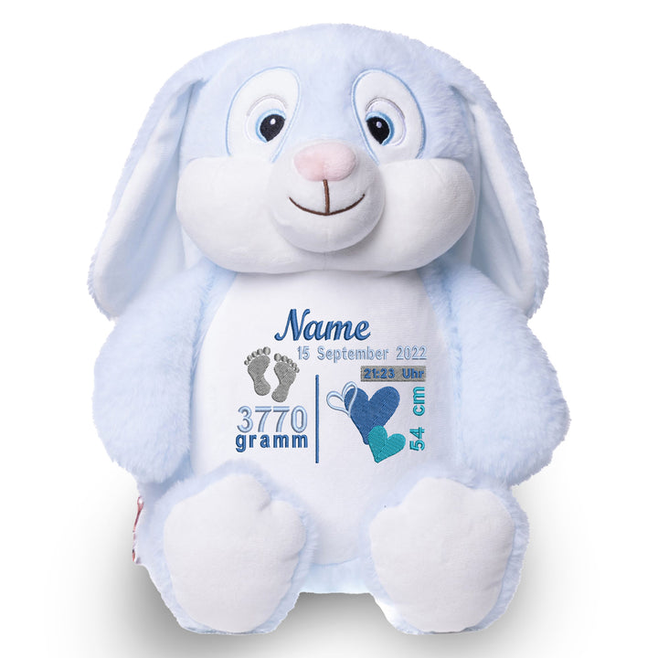 Personalisiertes Kuscheltier Hase Blau mit Name – Blue Bunny Plüschtier für Babys & Kinder | Geschenk zur Geburt, Taufe oder Geburtstag