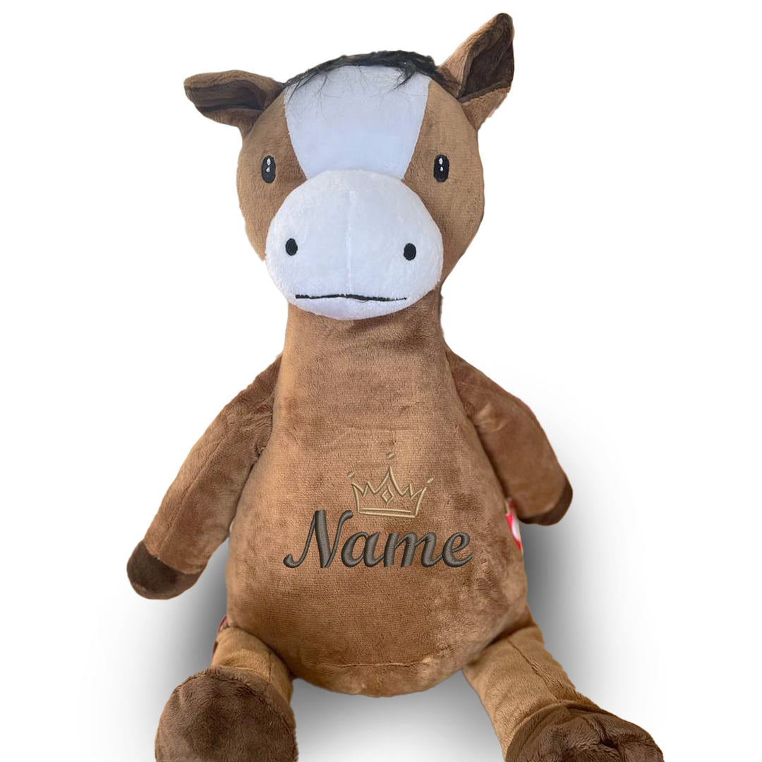 Personalisiertes Kuscheltier Pferd mit Name & Krone – Prinzessin/Prinz Plüschtier für Babys & Kinder | Geschenk zur Geburt, Taufe oder Geburtstag