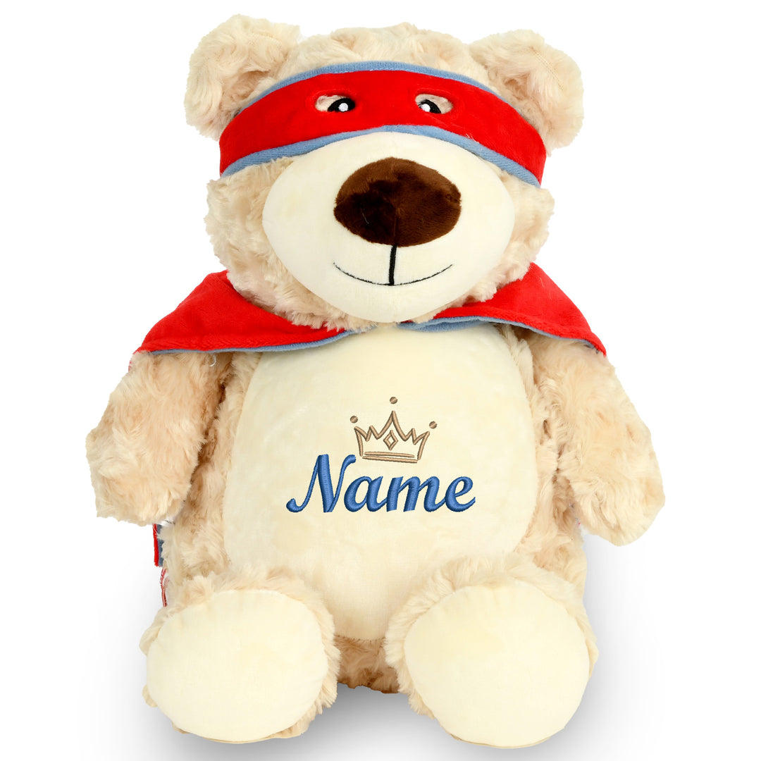 Personalisiertes Kuscheltier Hero Bear mit Name & Krone – Held & Prinz Plüschtier für Babys & Kinder | Geschenk zur Geburt, Taufe oder Geburtstag