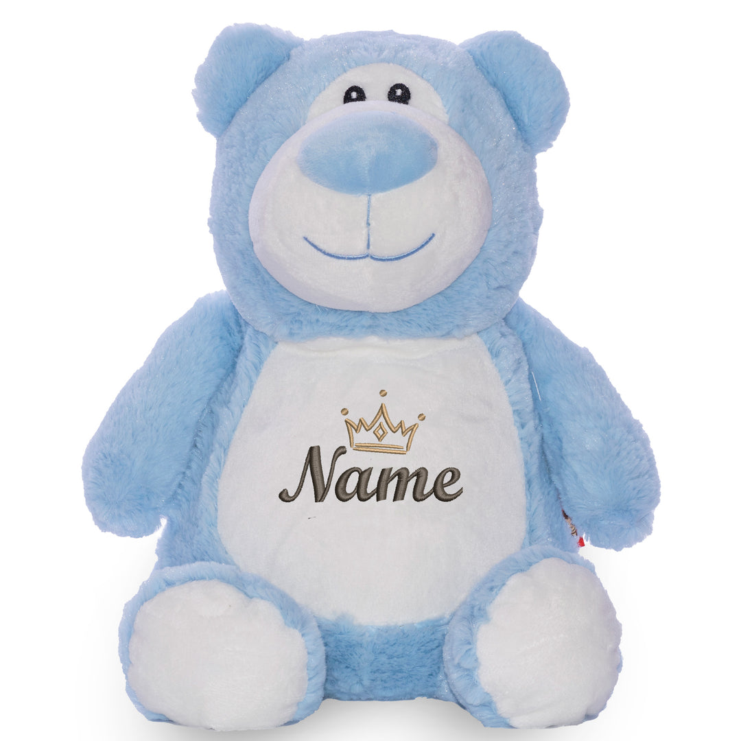 Personalisiertes Kuscheltier Bär Blau mit Name & Krone – Prinz Plüschtier für Babys & Kinder | Geschenk zur Geburt, Taufe oder Geburtstag