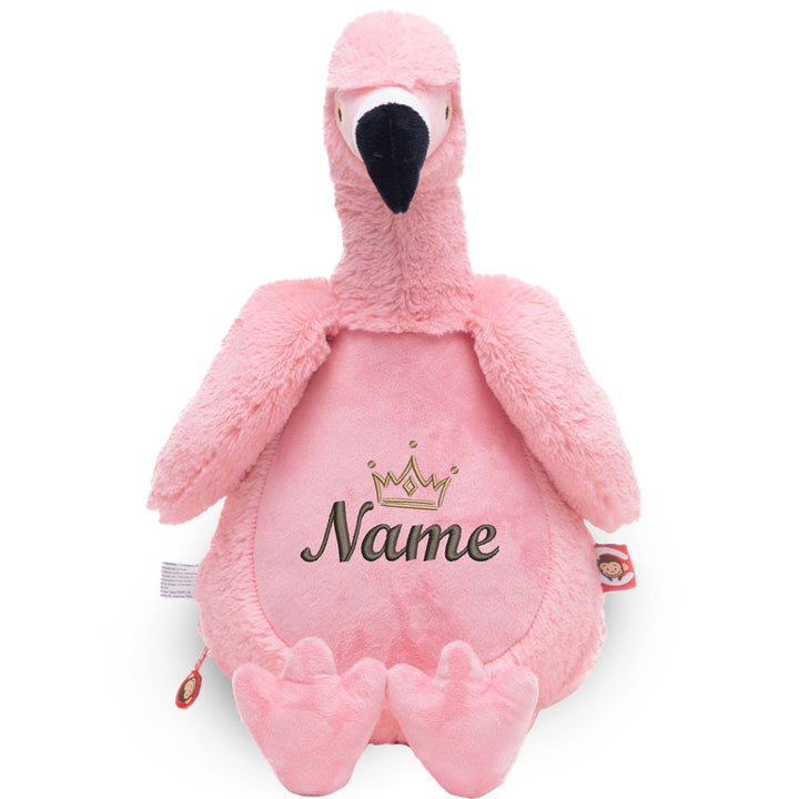 Personalisiertes Kuscheltier Flamingo mit Name & Krone – Rosa Plüschtier für Babys & Kinder | Geschenk zur Geburt, Taufe oder Geburtstag
