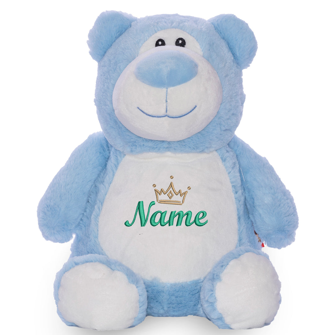 Personalisiertes Kuscheltier Bär Blau mit Name & Krone – Prinz Plüschtier für Babys & Kinder | Geschenk zur Geburt, Taufe oder Geburtstag