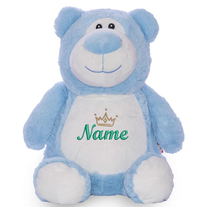 Personalisiertes Kuscheltier Bär Blau mit Name & Krone – Prinz Plüschtier für Babys & Kinder | Geschenk zur Geburt, Taufe oder Geburtstag