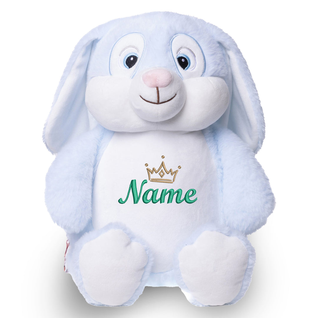 Personalisiertes Kuscheltier Hase Blau mit Name & Krone – Prinz Bunny Plüschtier für Babys & Kinder | Geschenk zur Geburt, Taufe oder Geburtstag
