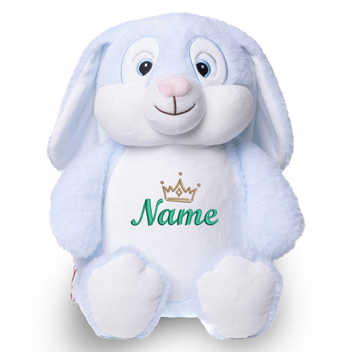 Personalisiertes Kuscheltier Hase Blau mit Name & Krone – Prinz Bunny Plüschtier für Babys & Kinder | Geschenk zur Geburt, Taufe oder Geburtstag