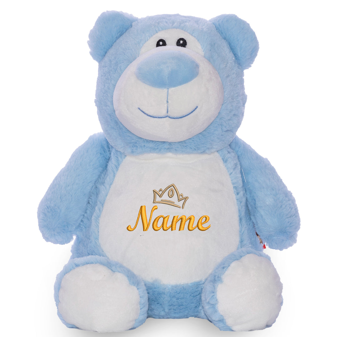 Personalisiertes Kuscheltier Bär Blau mit Name & Krone – Prinz Plüschtier für Babys & Kinder | Geschenk zur Geburt, Taufe oder Geburtstag