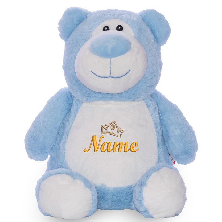 Personalisiertes Kuscheltier Bär Blau mit Name & Krone – Prinz Plüschtier für Babys & Kinder | Geschenk zur Geburt, Taufe oder Geburtstag