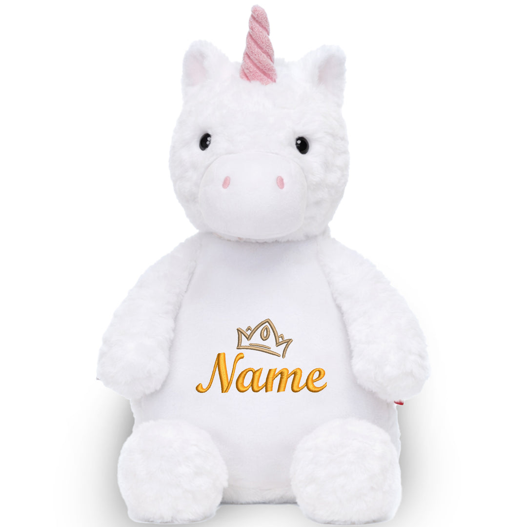 Personalisiertes Kuscheltier Einhorn mit Name & Krone – Prinzessin Plüschtier für Babys & Kinder | Geschenk zur Geburt, Taufe oder Geburtstag