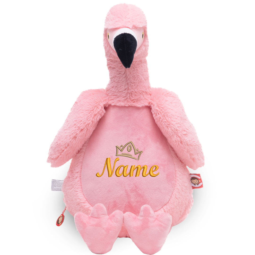 Personalisiertes Kuscheltier Flamingo mit Name & Krone – Rosa Plüschtier für Babys & Kinder | Geschenk zur Geburt, Taufe oder Geburtstag