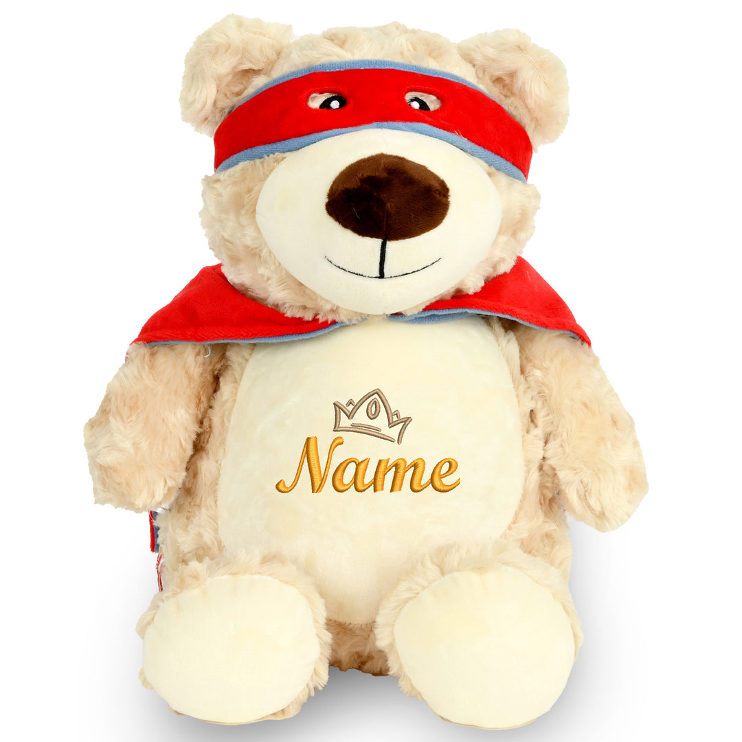 Personalisiertes Kuscheltier Hero Bear mit Name & Krone – Held & Prinz Plüschtier für Babys & Kinder | Geschenk zur Geburt, Taufe oder Geburtstag