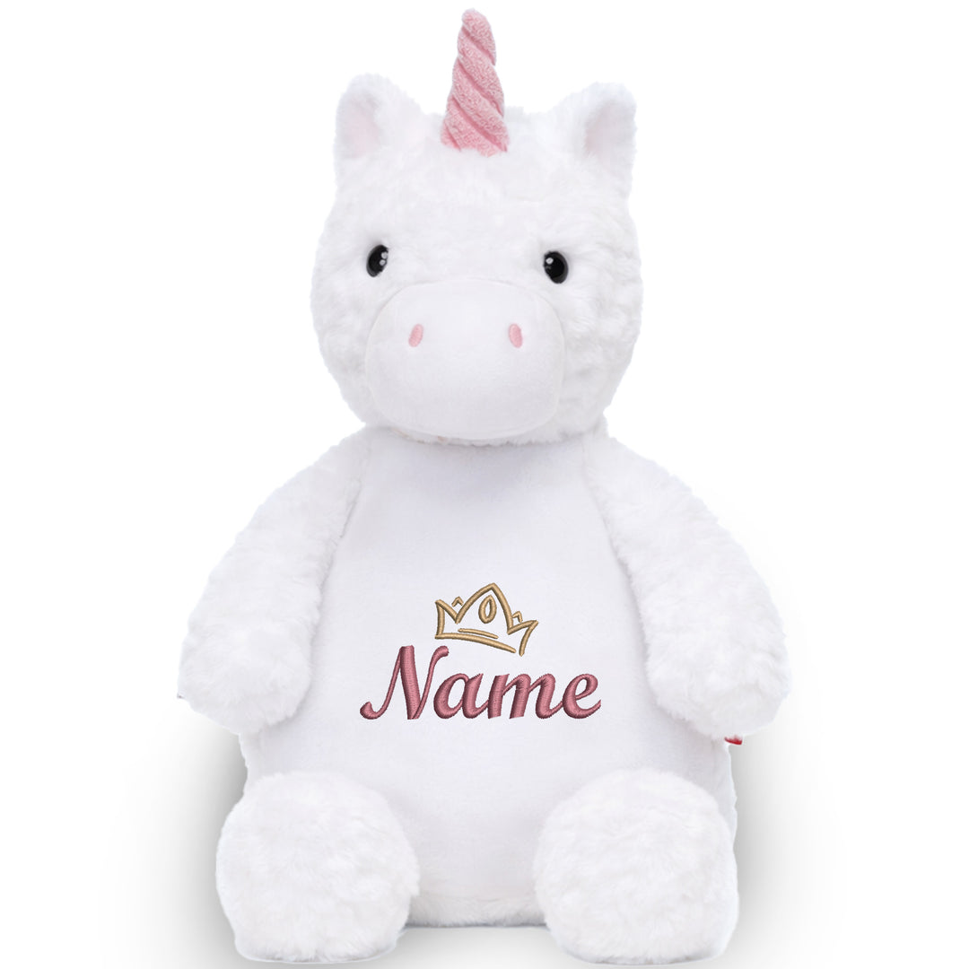 Personalisiertes Kuscheltier Einhorn mit Name & Krone – Prinzessin Plüschtier für Babys & Kinder | Geschenk zur Geburt, Taufe oder Geburtstag