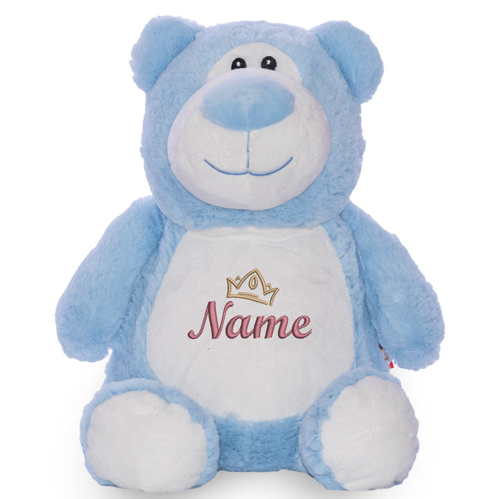 Personalisiertes Kuscheltier Bär Blau mit Name & Krone – Prinz Plüschtier für Babys & Kinder | Geschenk zur Geburt, Taufe oder Geburtstag