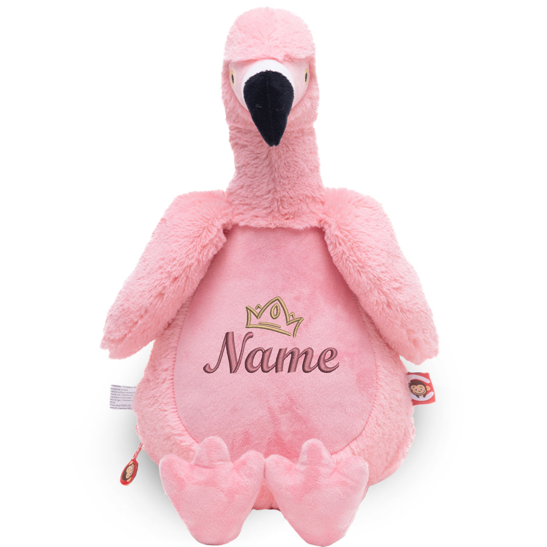 Personalisiertes Kuscheltier Flamingo mit Name & Krone – Rosa Plüschtier für Babys & Kinder | Geschenk zur Geburt, Taufe oder Geburtstag
