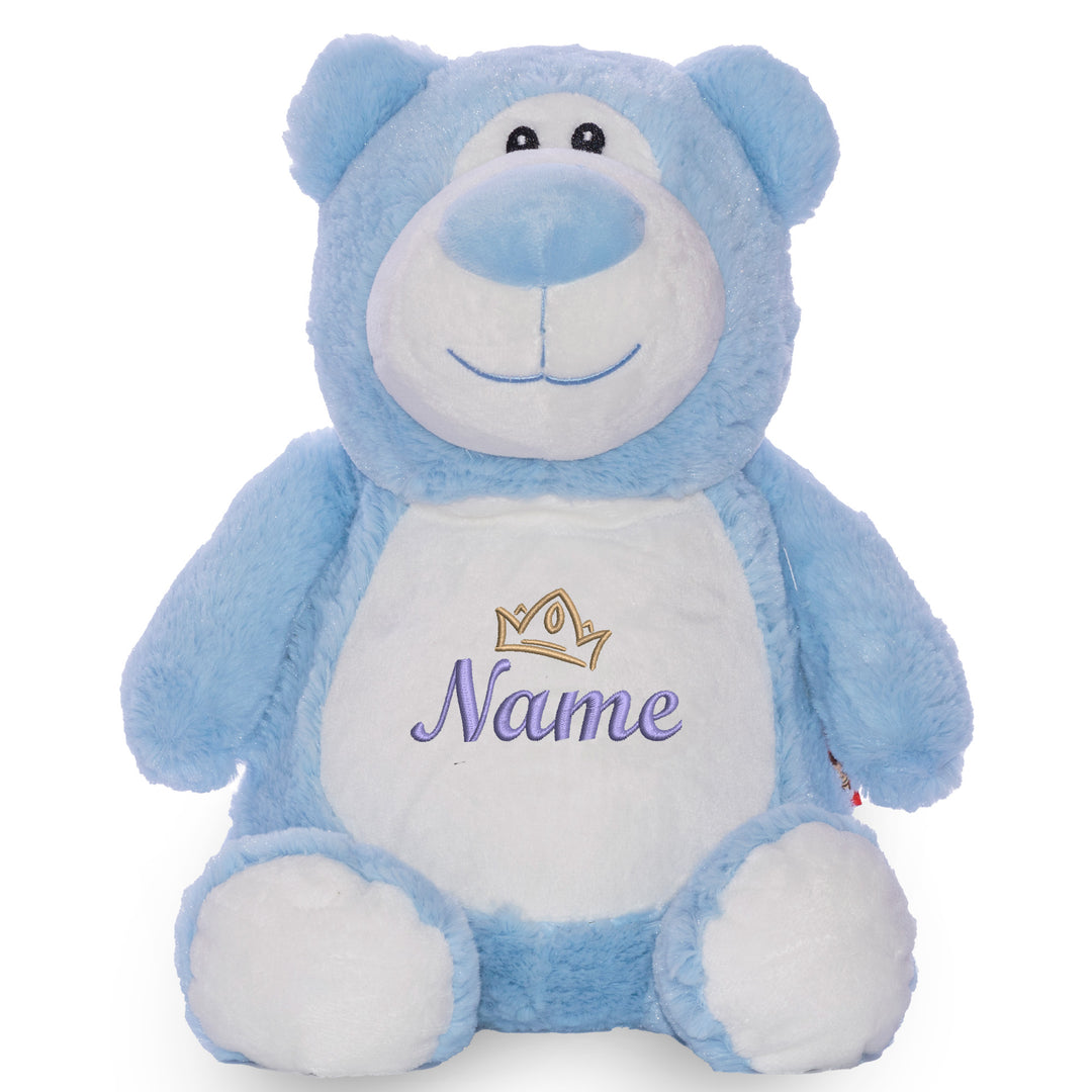 Personalisiertes Kuscheltier Bär Blau mit Name & Krone – Prinz Plüschtier für Babys & Kinder | Geschenk zur Geburt, Taufe oder Geburtstag