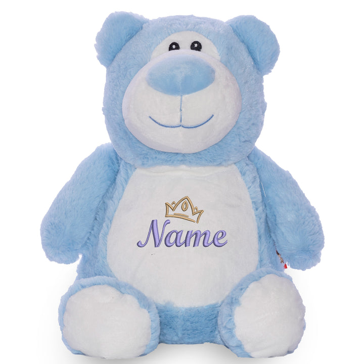 Personalisiertes Kuscheltier Bär Blau mit Name & Krone – Prinz Plüschtier für Babys & Kinder | Geschenk zur Geburt, Taufe oder Geburtstag