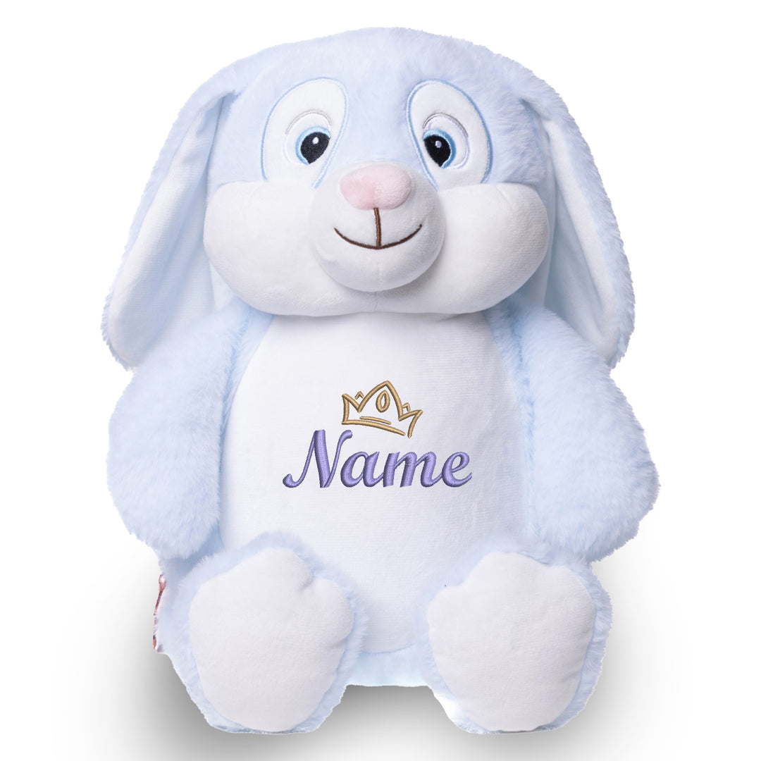 Personalisiertes Kuscheltier Hase Blau mit Name & Krone – Prinz Bunny Plüschtier für Babys & Kinder | Geschenk zur Geburt, Taufe oder Geburtstag