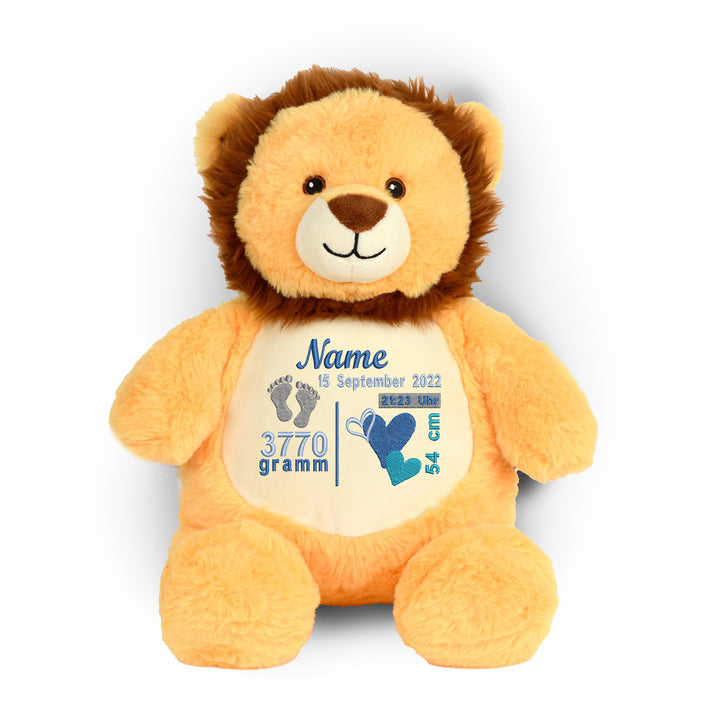 Personalisiertes Kuscheltier Baby Lion mit Name & Geburtsdaten – Geschenk zur Geburt oder Taufe