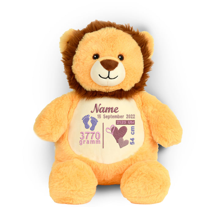 Personalisiertes Kuscheltier Baby Lion mit Name & Geburtsdaten – Geschenk zur Geburt oder Taufe