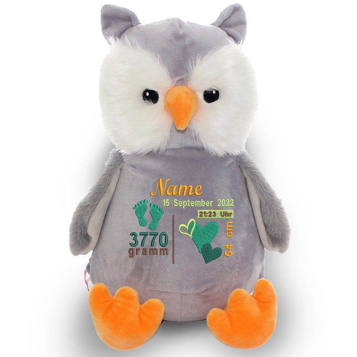 Personalisiertes Kuscheltier Owl mit Name & Geburtsdaten – Geschenk zur Geburt oder Taufe