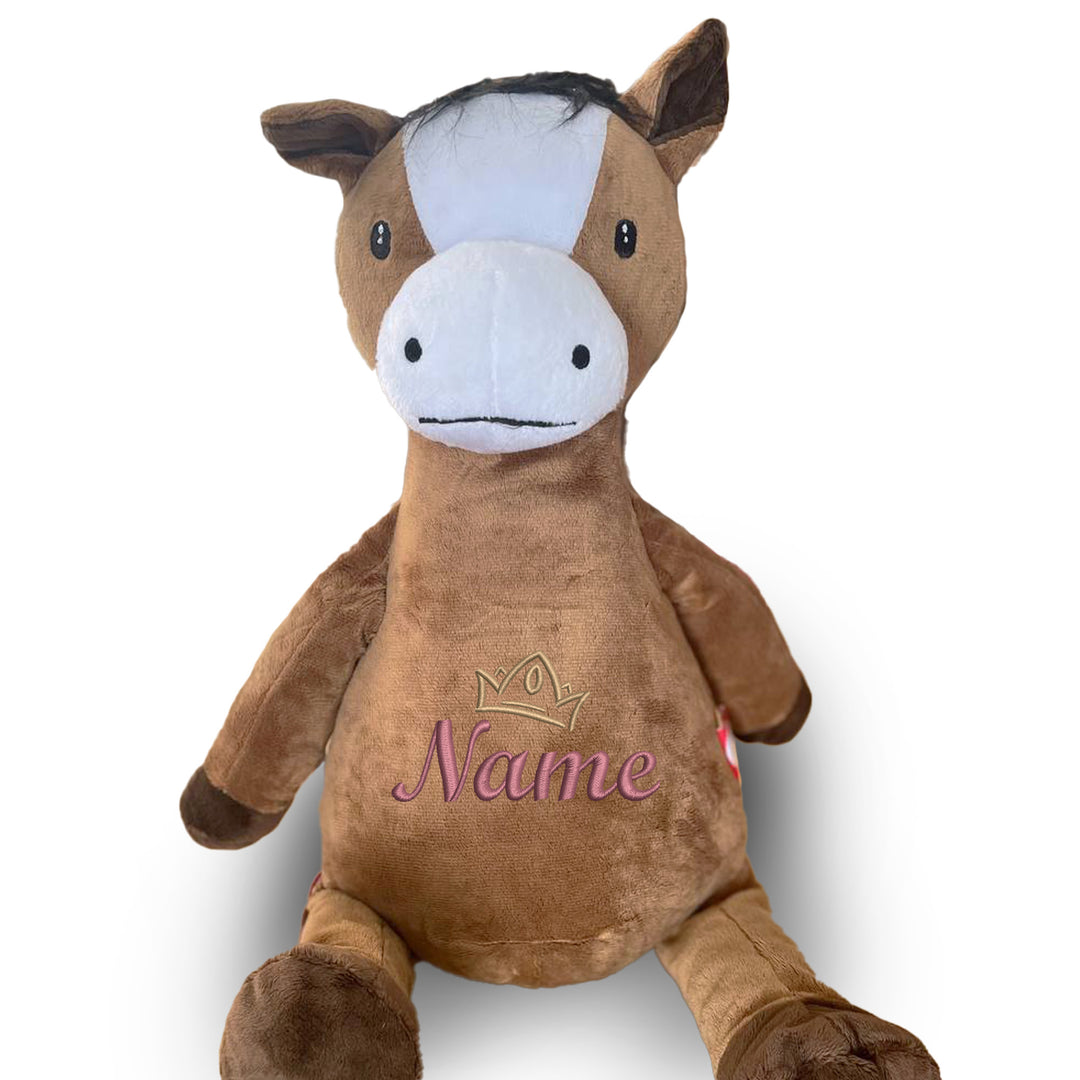 Personalisiertes Kuscheltier Pferd mit Name & Krone – Prinzessin/Prinz Plüschtier für Babys & Kinder | Geschenk zur Geburt, Taufe oder Geburtstag