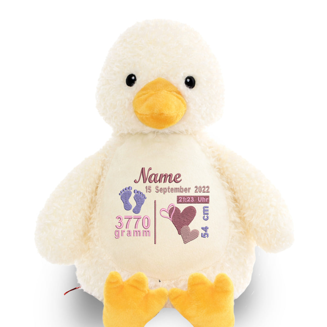 Personalisiertes Kuscheltier Ente mit Name – Weiches Plüschtier für Babys & Kinder | Geschenk zur Geburt, Taufe oder Geburtstag