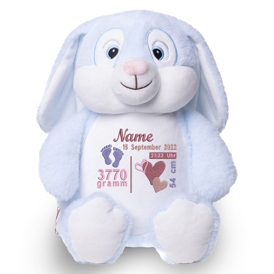 Personalisiertes Kuscheltier Hase Blau mit Name – Blue Bunny Plüschtier für Babys & Kinder | Geschenk zur Geburt, Taufe oder Geburtstag