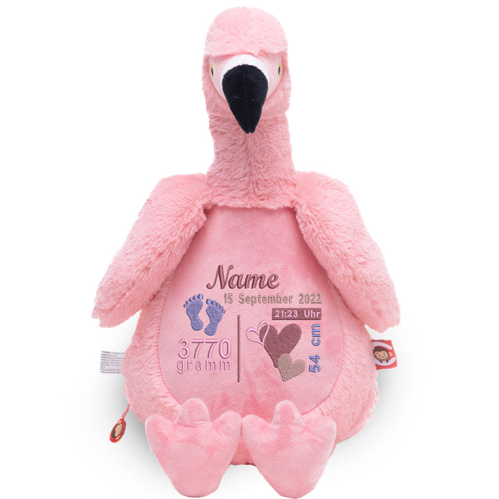 Personalisiertes Kuscheltier Flamingo mit Name – Rosa Plüschtier für Babys & Kinder | Geschenk zur Geburt, Taufe oder Geburtstag