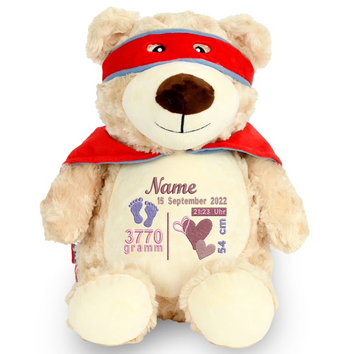 Personalisiertes Kuscheltier Bär mit Name – Hero Bear Plüschtier für Babys & Kinder | Geschenk zur Geburt, Taufe oder Geburtstag