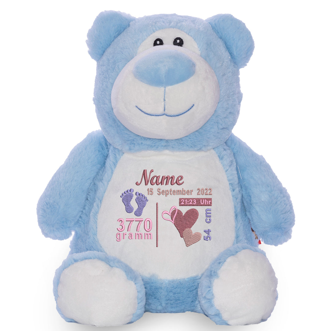 Personalisiertes Kuscheltier Bär Blau mit Name – Blue Bear Plüschtier für Babys & Kinder | Geschenk zur Geburt, Taufe oder Geburtstag