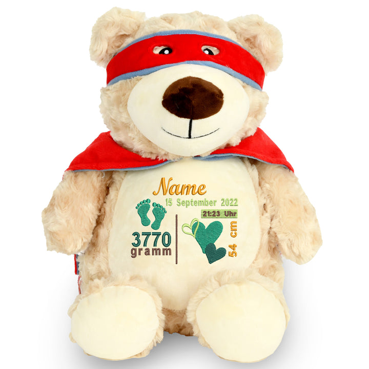 Personalisiertes Kuscheltier Bär mit Name – Hero Bear Plüschtier für Babys & Kinder | Geschenk zur Geburt, Taufe oder Geburtstag