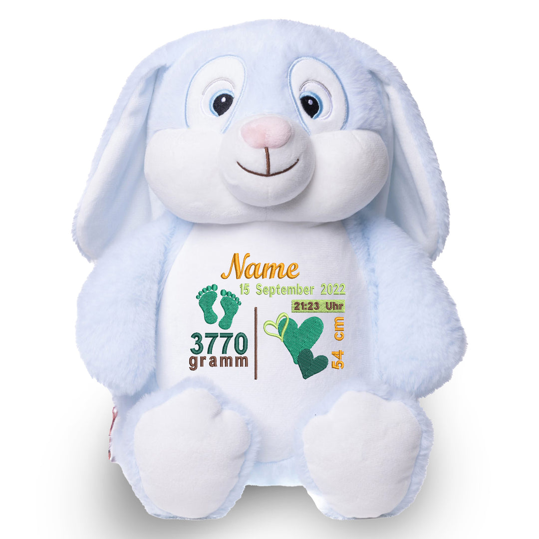 Personalisiertes Kuscheltier Hase Blau mit Name – Blue Bunny Plüschtier für Babys & Kinder | Geschenk zur Geburt, Taufe oder Geburtstag