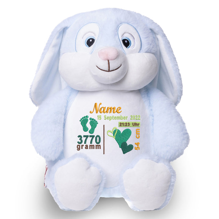 Personalisiertes Kuscheltier Hase Blau mit Name – Blue Bunny Plüschtier für Babys & Kinder | Geschenk zur Geburt, Taufe oder Geburtstag