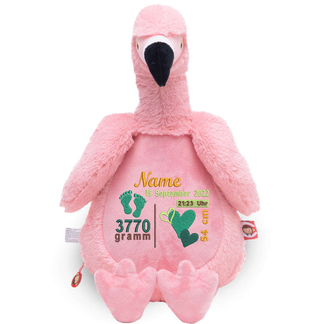 Personalisiertes Kuscheltier Flamingo mit Name – Rosa Plüschtier für Babys & Kinder | Geschenk zur Geburt, Taufe oder Geburtstag