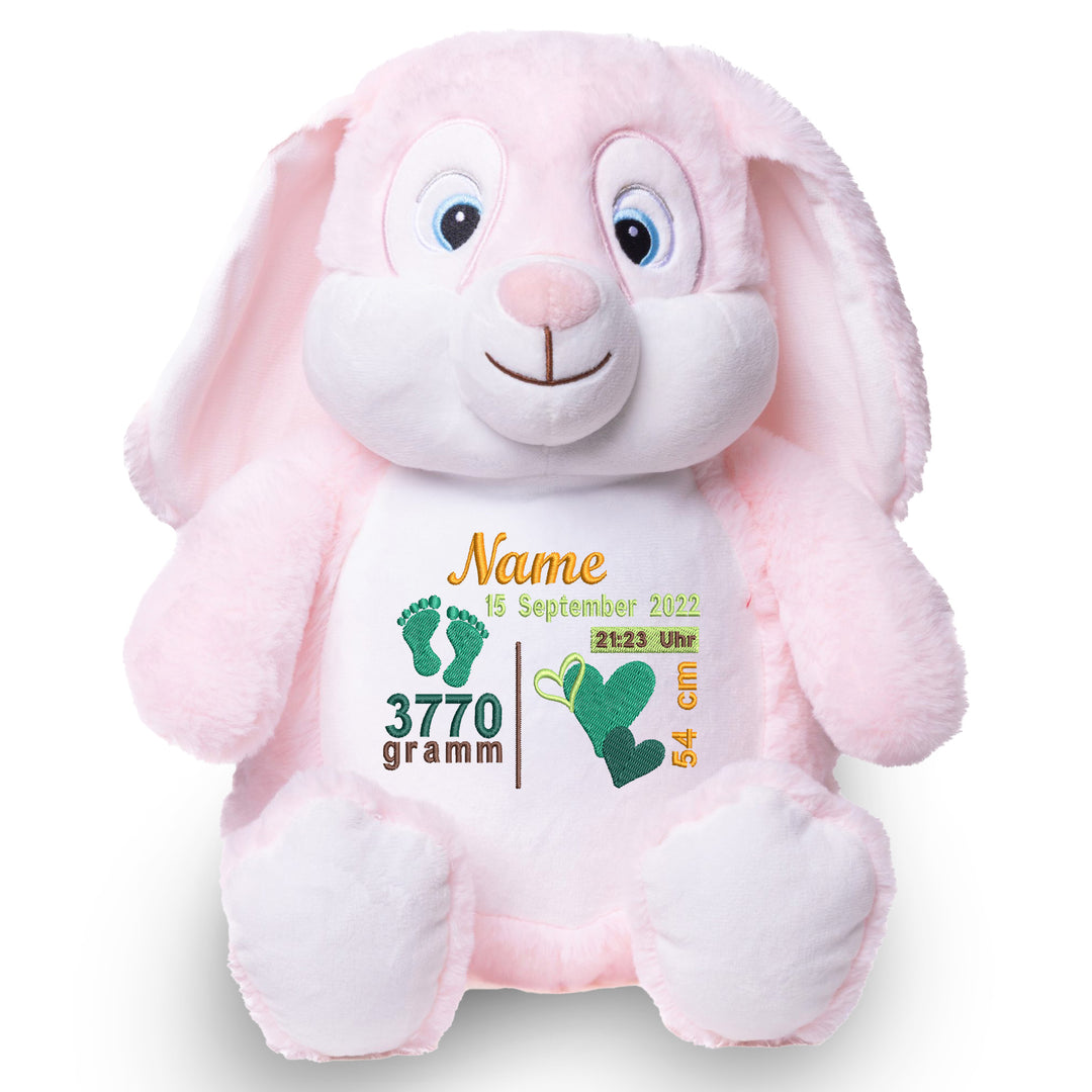 Personalisiertes Kuscheltier Hase Rosa mit Name – Pink Bunny Plüschtier für Babys & Kinder | Geschenk zur Geburt, Taufe oder Geburtstag
