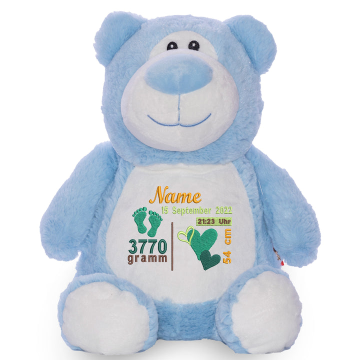 Personalisiertes Kuscheltier Bär Blau mit Name – Blue Bear Plüschtier für Babys & Kinder | Geschenk zur Geburt, Taufe oder Geburtstag