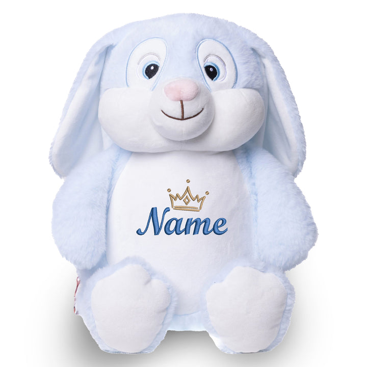 Personalisiertes Kuscheltier Hase Blau mit Name & Krone – Prinz Bunny Plüschtier für Babys & Kinder | Geschenk zur Geburt, Taufe oder Geburtstag