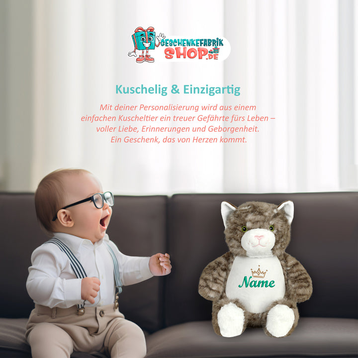 Personalisiertes Kuscheltier Cat mit Name – Geschenk zur Geburt oder Taufe