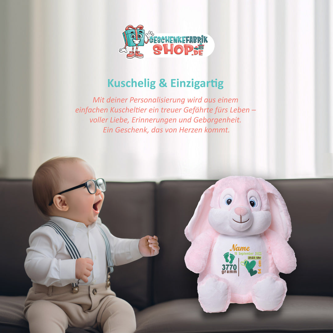 Personalisiertes Kuscheltier Hase Rosa mit Name & Krone – Prinzessin Bunny Plüschtier für Babys & Kinder | Geschenk zur Geburt, Taufe oder Geburtstag