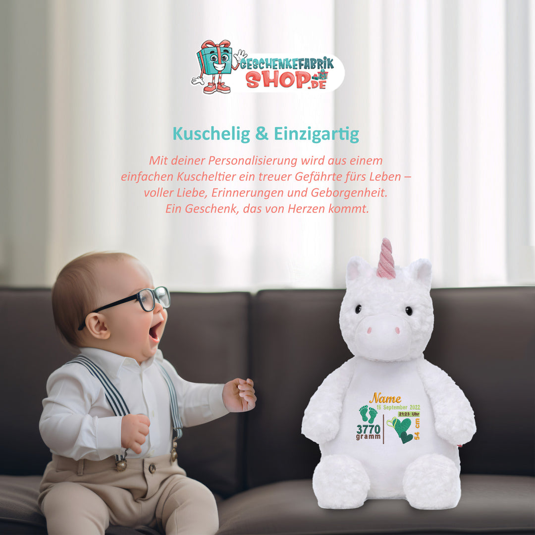 Personalisiertes Kuscheltier Einhorn mit Name & Krone – Prinzessin Plüschtier für Babys & Kinder | Geschenk zur Geburt, Taufe oder Geburtstag