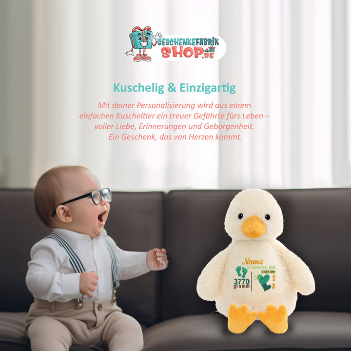 Personalisiertes Kuscheltier Ente mit Name & Krone – Prinzessin/Prinz Plüschtier für Babys & Kinder | Geschenk zur Geburt, Taufe oder Geburtstag