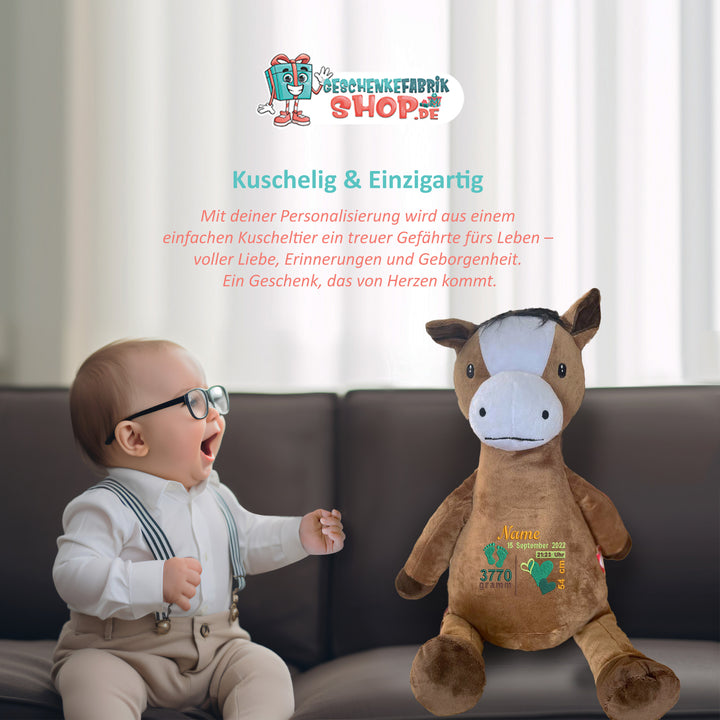 Personalisiertes Kuscheltier Pferd mit Name & Krone – Prinzessin/Prinz Plüschtier für Babys & Kinder | Geschenk zur Geburt, Taufe oder Geburtstag
