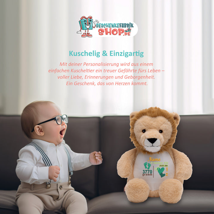 Personalisiertes Kuscheltier Löwe mit Name & Krone – König/Prinz Plüschtier für Babys & Kinder | Geschenk zur Geburt, Taufe oder Geburtstag