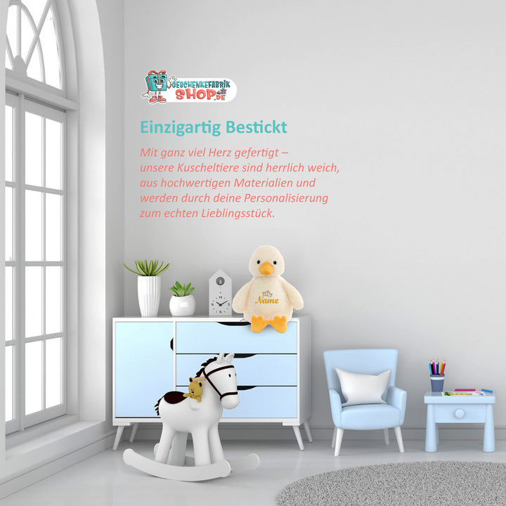Personalisiertes Kuscheltier Ente mit Name & Krone – Prinzessin/Prinz Plüschtier für Babys & Kinder | Geschenk zur Geburt, Taufe oder Geburtstag