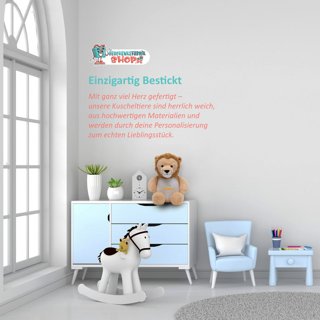 Personalisiertes Kuscheltier Löwe mit Name & Krone – König/Prinz Plüschtier für Babys & Kinder | Geschenk zur Geburt, Taufe oder Geburtstag