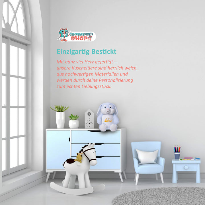 Personalisiertes Kuscheltier Hase Blau mit Name – Blue Bunny Plüschtier für Babys & Kinder | Geschenk zur Geburt, Taufe oder Geburtstag